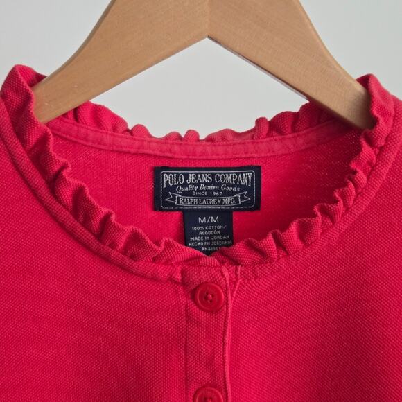Vintage Ralph Lauren Polo Jeans Co. Ruffled Collar Salmon Red Short Sleeve Med. - Picture 3 of 8
